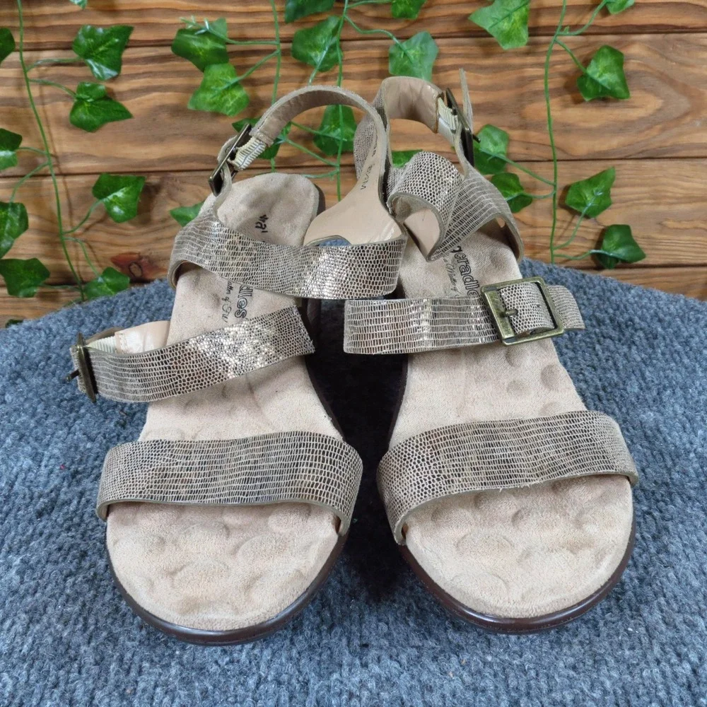 Walking Cradles Women Sandal 8.5 Casual‎ Dress Wedge Metallic Leather Taupe
